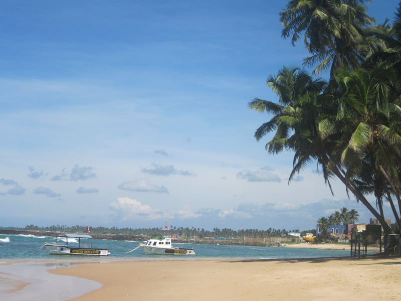 Sri Lanka beach with fishing boats